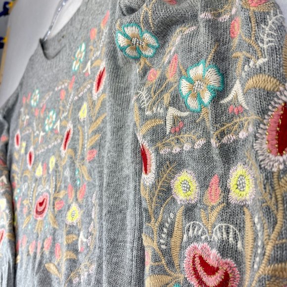 ANTHROPOLOGIE DEAR JOHN Womens Gray Floral Angora Rabbit Hair Sweater Boho - Picture 3 of 10